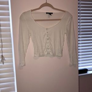 Cropped Button Up White Sweater